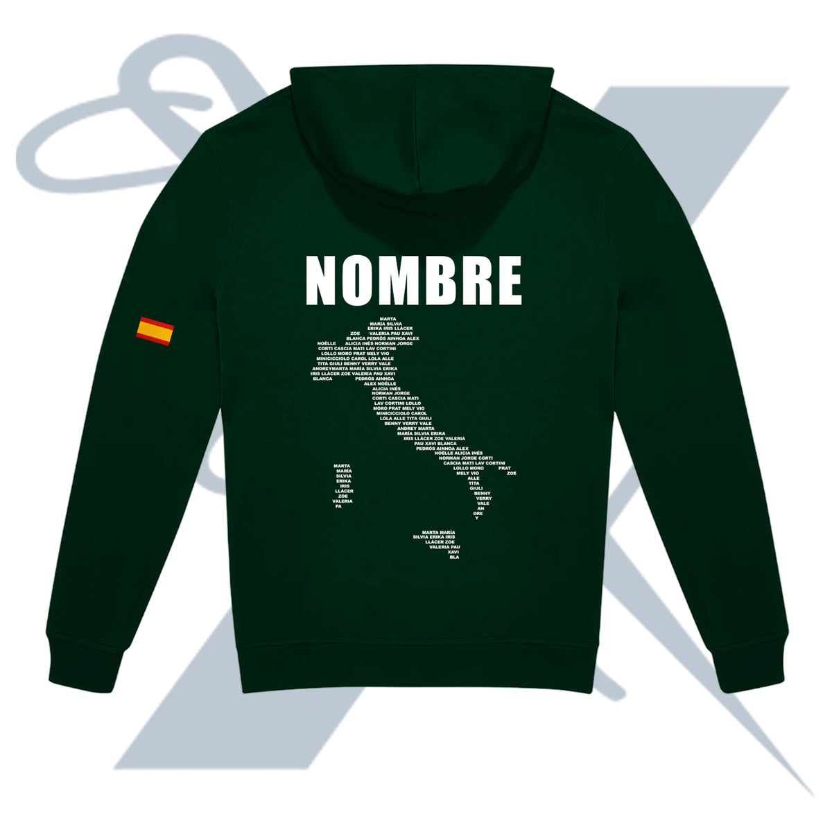 sudadera personalizada para Erasmus con el mapa de Italia y el nombre en la espalda