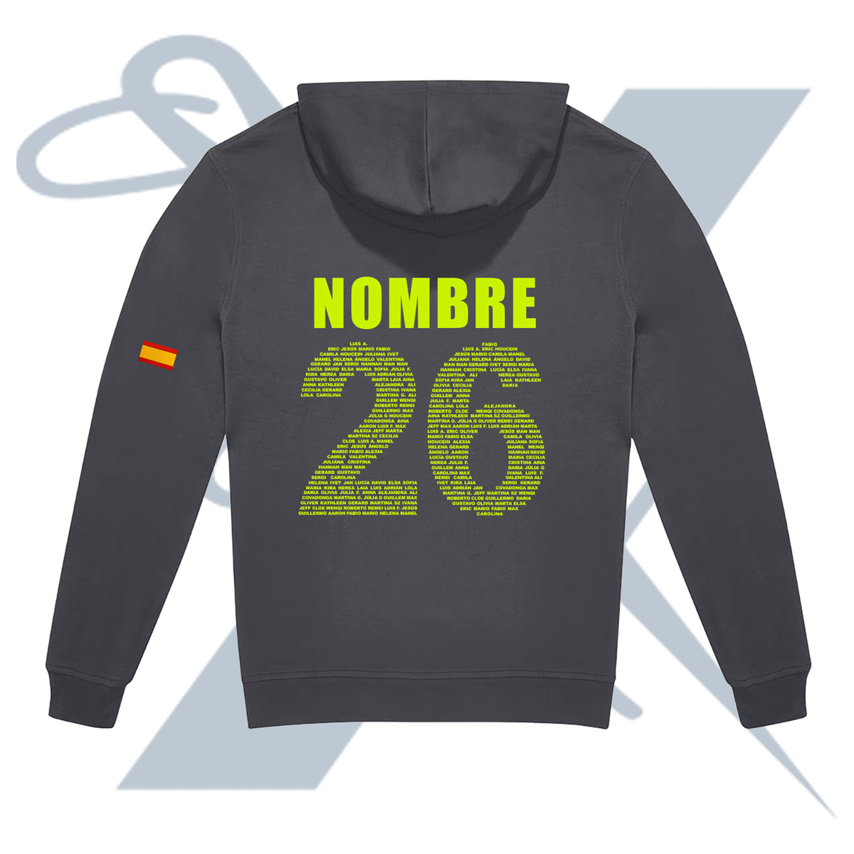 sudadera de 2º de bachillerato personalizada con nombre y número de la promoción en la espalda